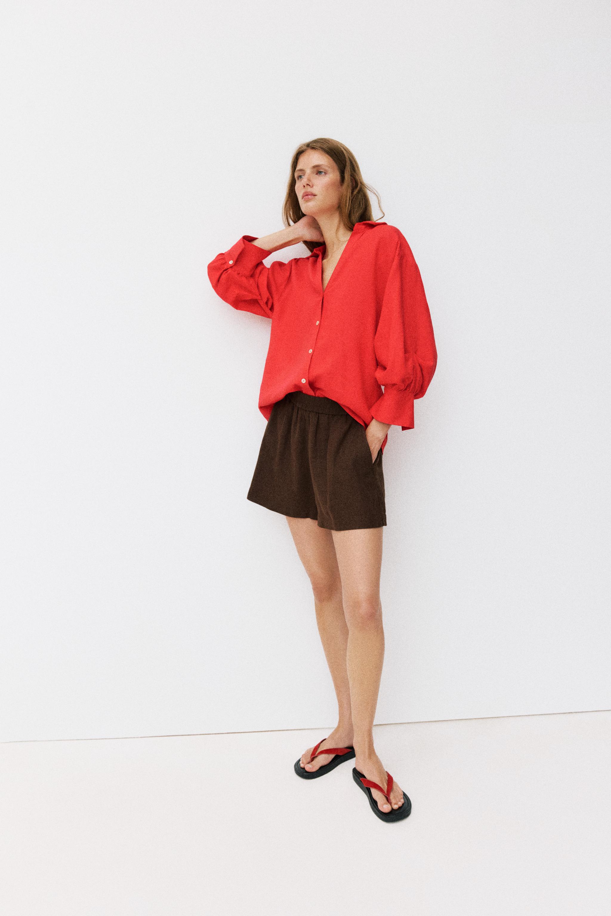 PUFF SLEEVE STRIPED LINEN SHIRT